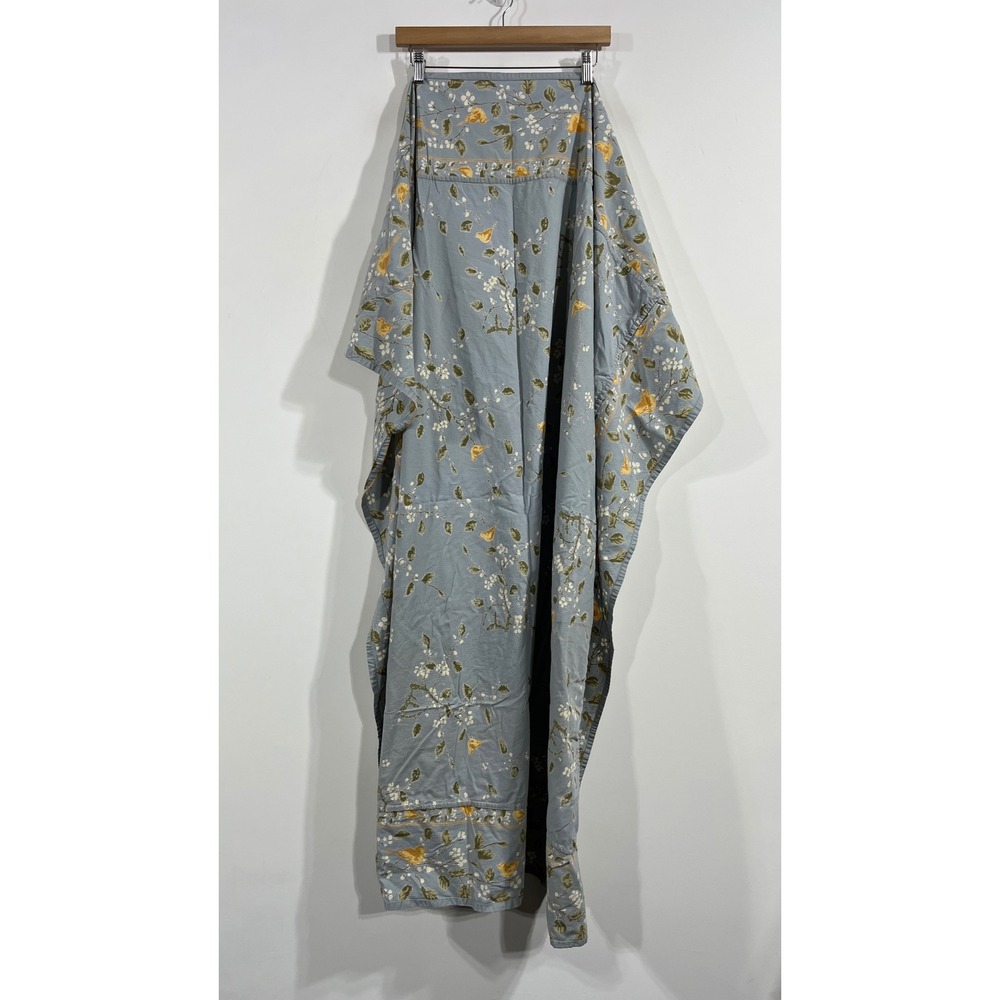 April Cornell VTG Tablecloth Blue Floral Bird Cotton Cottagecore Square 49"x49"